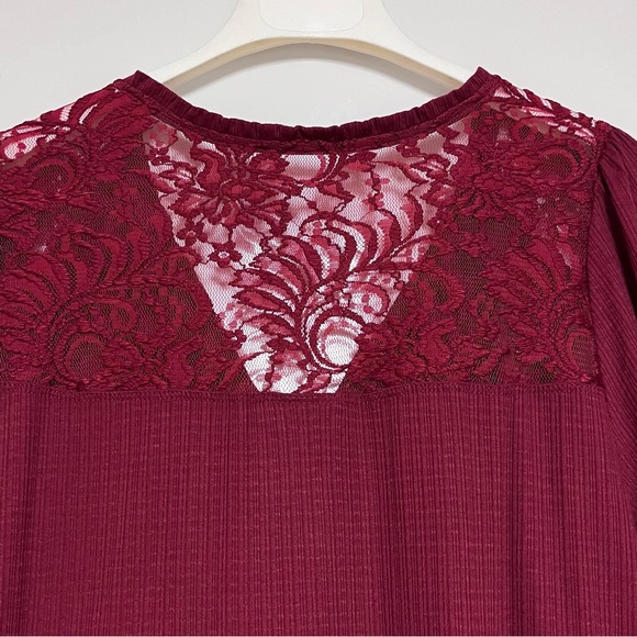 Torrid Babydoll Knit VNeck Button Front Lace Inset Peasant Top Red Plus SZ 3X - Picture 9 of 14